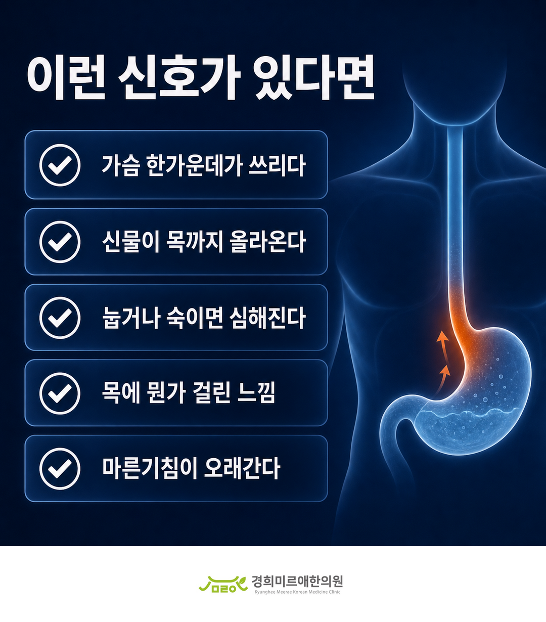 역류성 식도염 의심 신호 체크리스트 — 경희미르애한의원 보라매 소화기 클리닉