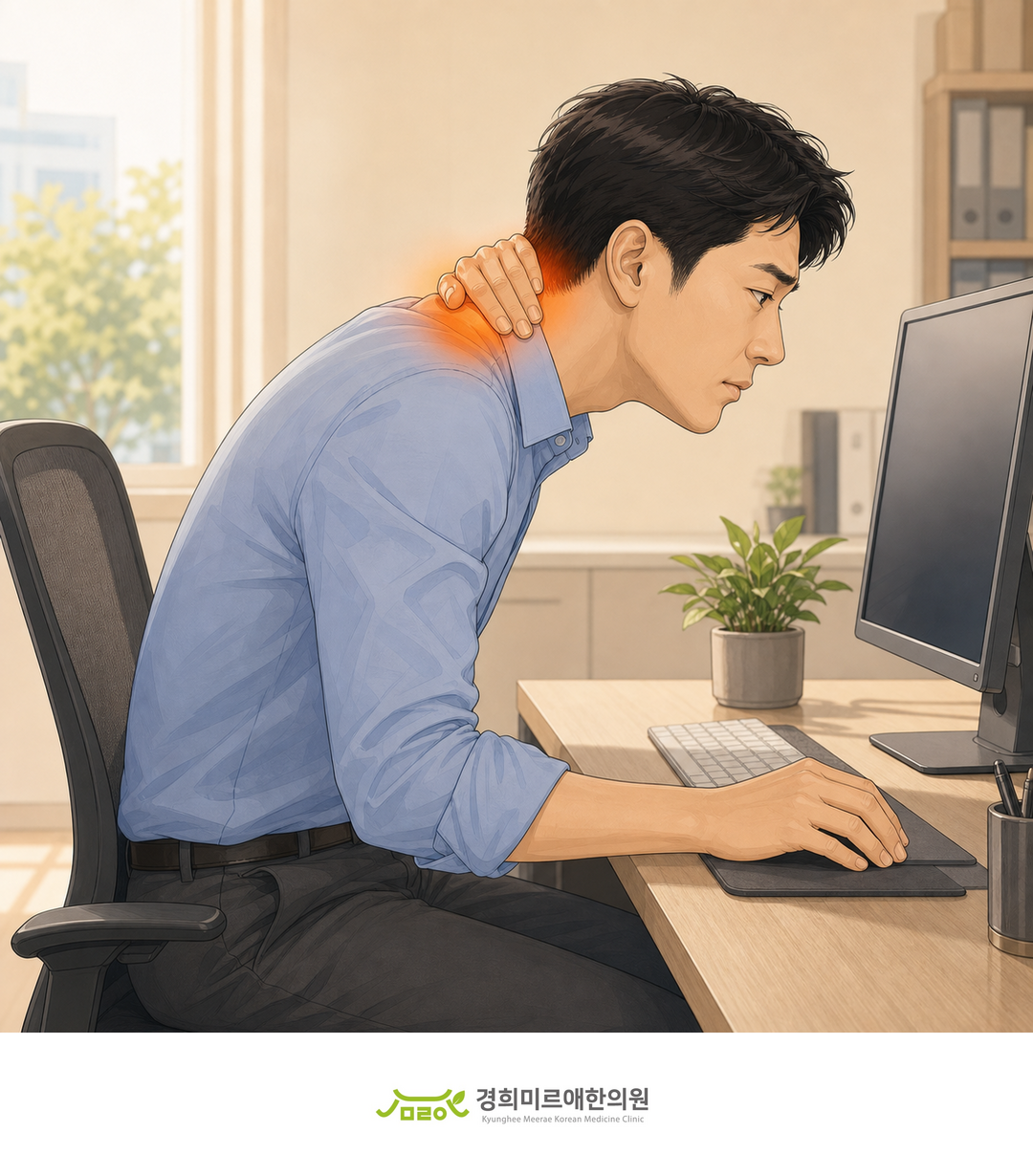 뒷목이 당기고 머리가 조인다면 — 거북목과 긴장성 두통